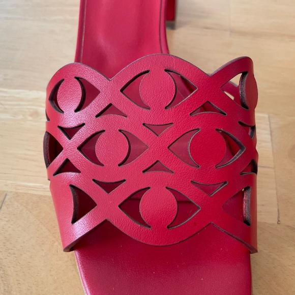 Italian Red Leather Slide Sandals - Picture 6 of 6